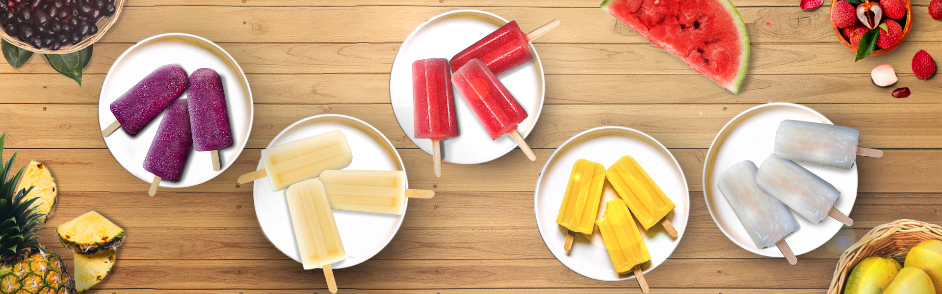 Different types of Fresh Fruit popsicles kept on kept